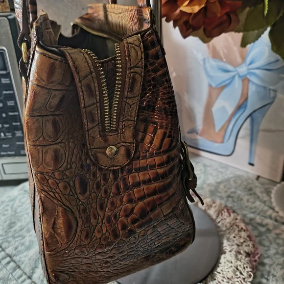 Brahmin Brown Tan Croc-Embossed Satchel - Picture 12 of 12